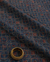 Slub Silk Ajrakh Printed Embroidery Fabric Indigo Blue