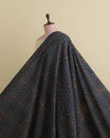 Slub Silk Ajrakh Printed Embroidery Fabric Indigo Blue