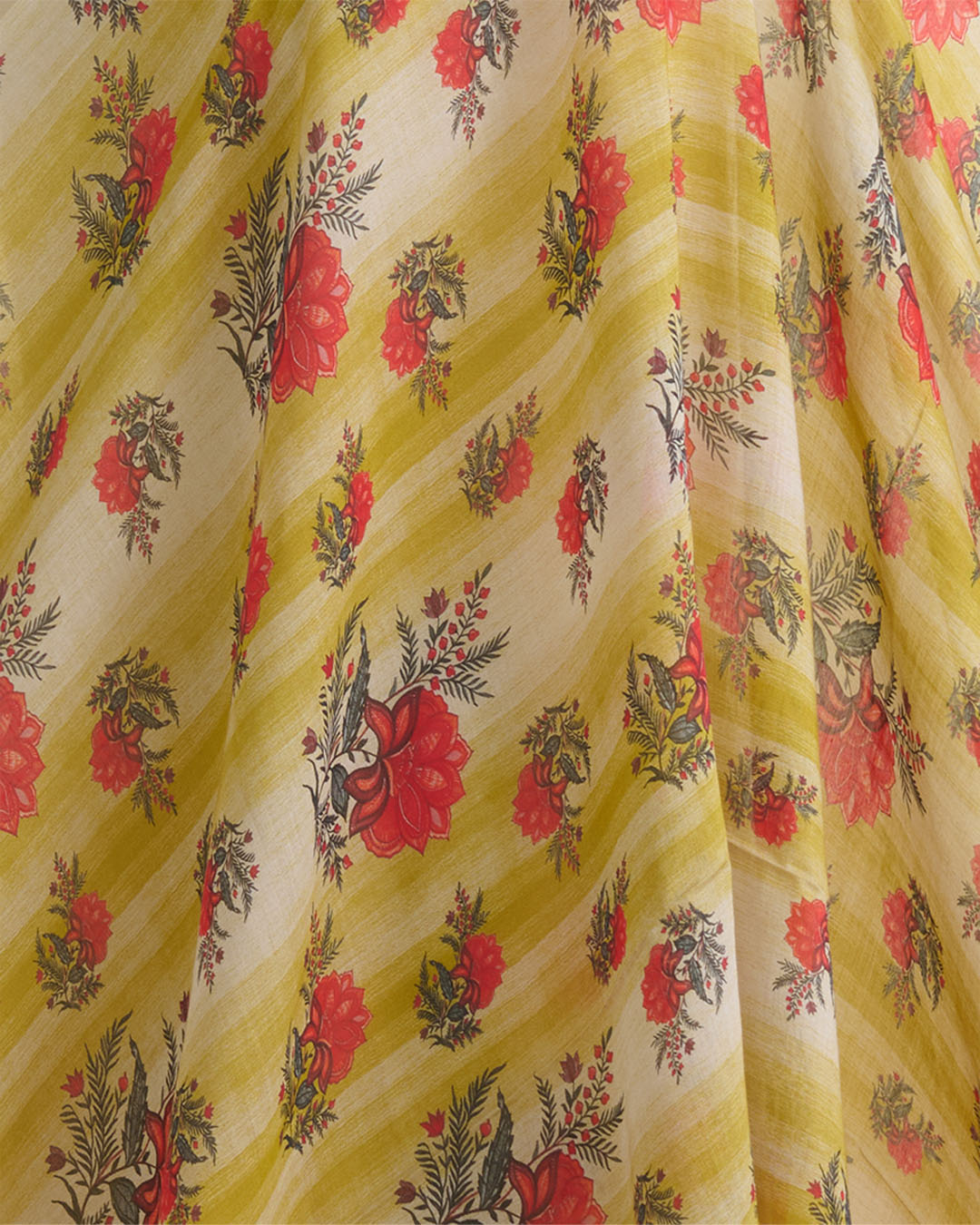 Lime Green Silk Chanderi Floral Buta Printed Fabric