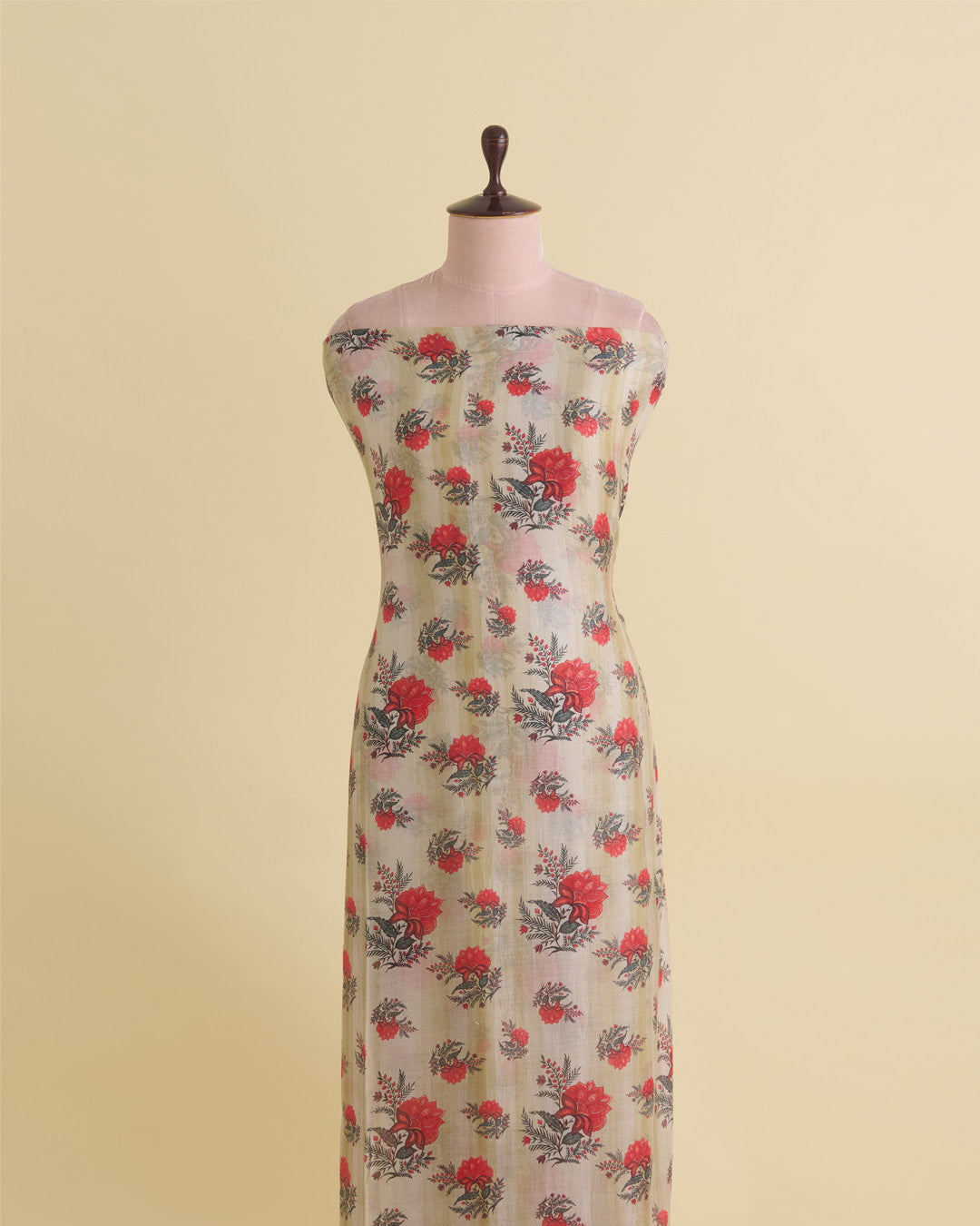 Light Beige Silk Chanderi Floral Buta Printed Fabric