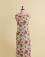 Light Beige Silk Chanderi Floral Buta Printed Fabric