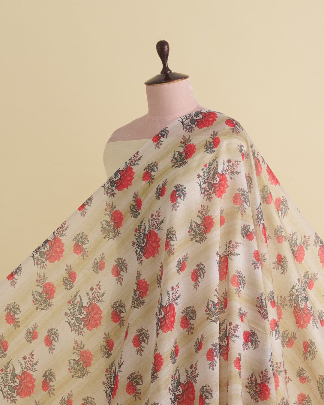 Light Beige Silk Chanderi Floral Buta Printed Fabric