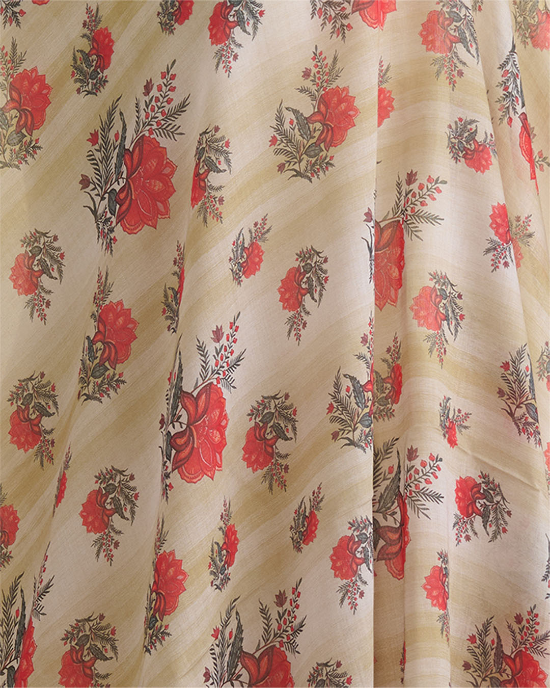 Light Beige Silk Chanderi Floral Buta Printed Fabric