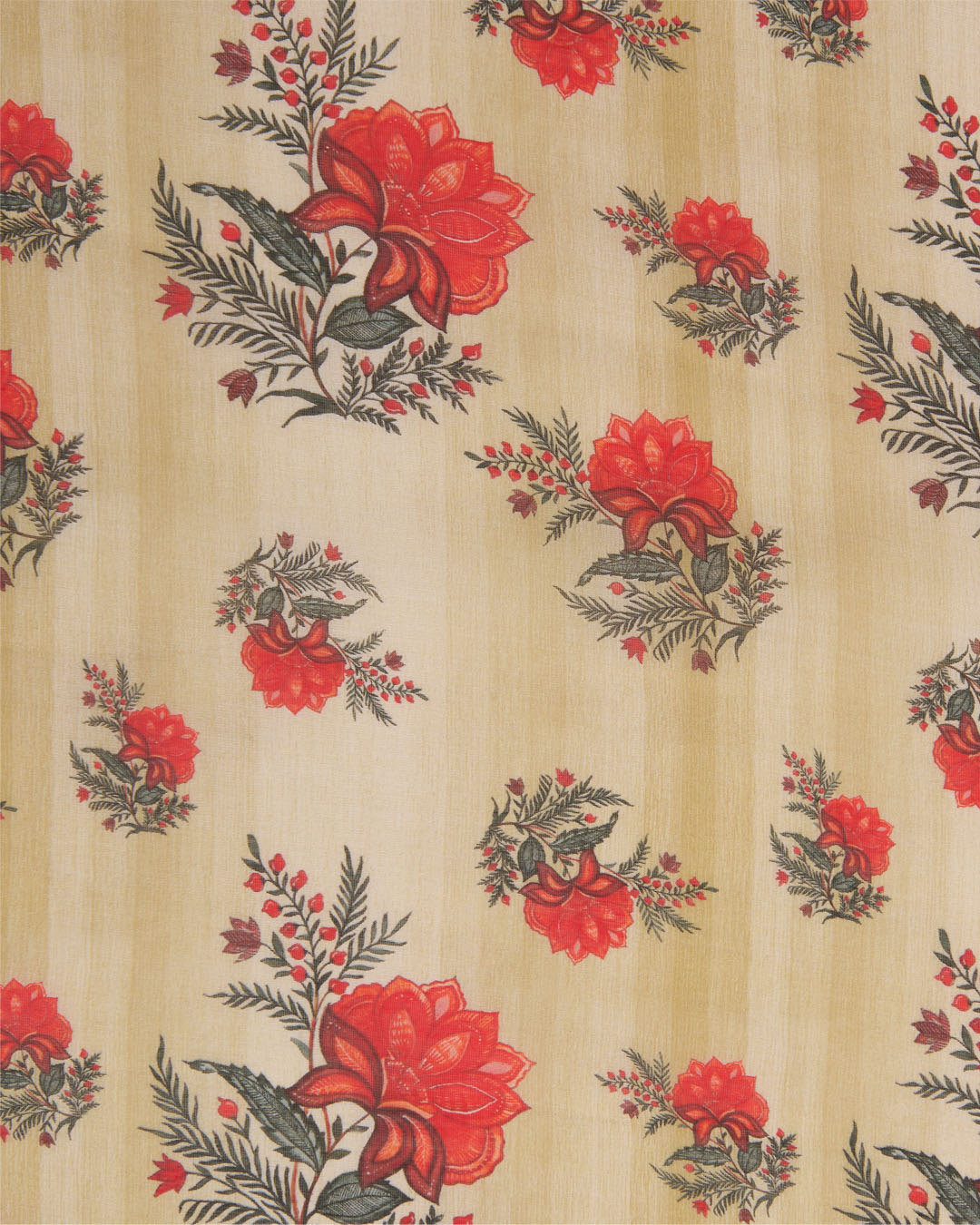 Light Beige Silk Chanderi Floral Buta Printed Fabric