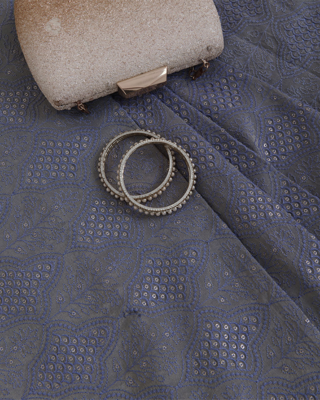 Lilac Blue Semi Organza Tissue Lucknowi Jaal Sequins