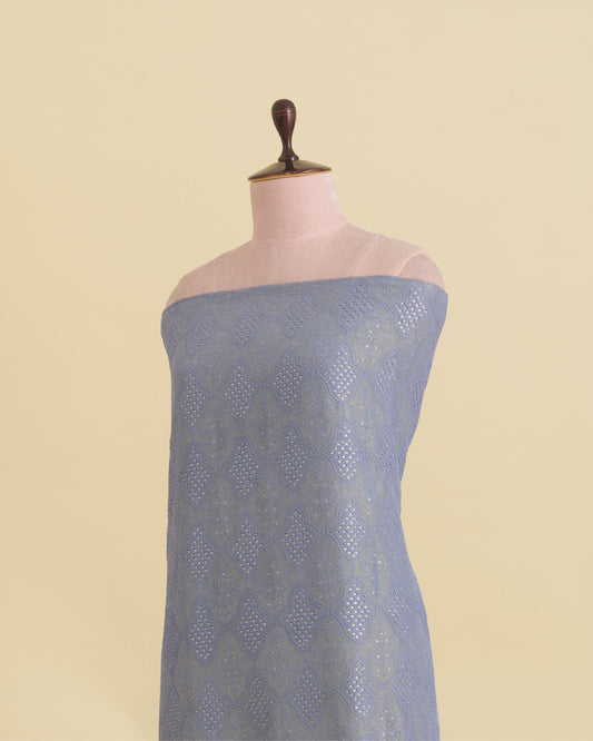 Lilac Blue Semi Organza Tissue Lucknowi Jaal Sequins