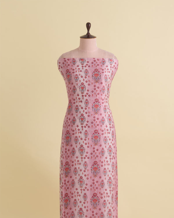 Light Pink Silk Chanderi Floral Buta Printed Fabric
