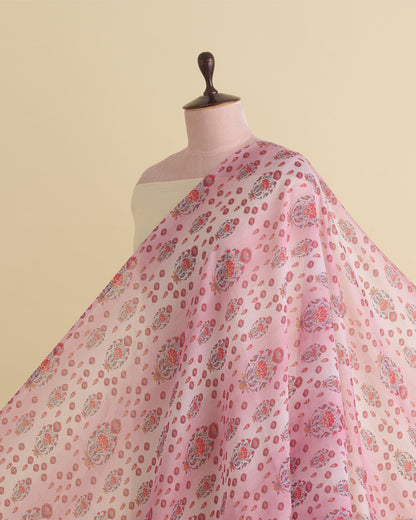 Light Pink Silk Chanderi Floral Buta Printed Fabric