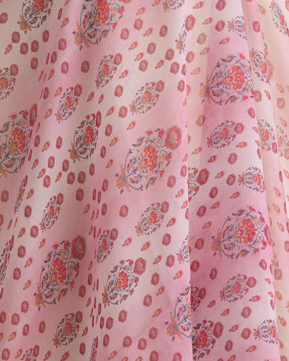 Light Pink Silk Chanderi Floral Buta Printed Fabric