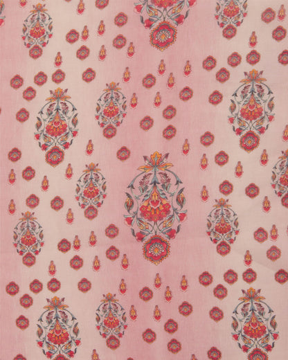 Light Pink Silk Chanderi Floral Buta Printed Fabric