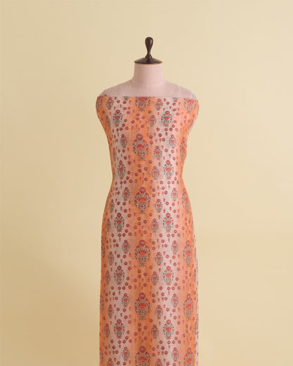 Light Coral Silk Chanderi Floral Buta Printed Fabric