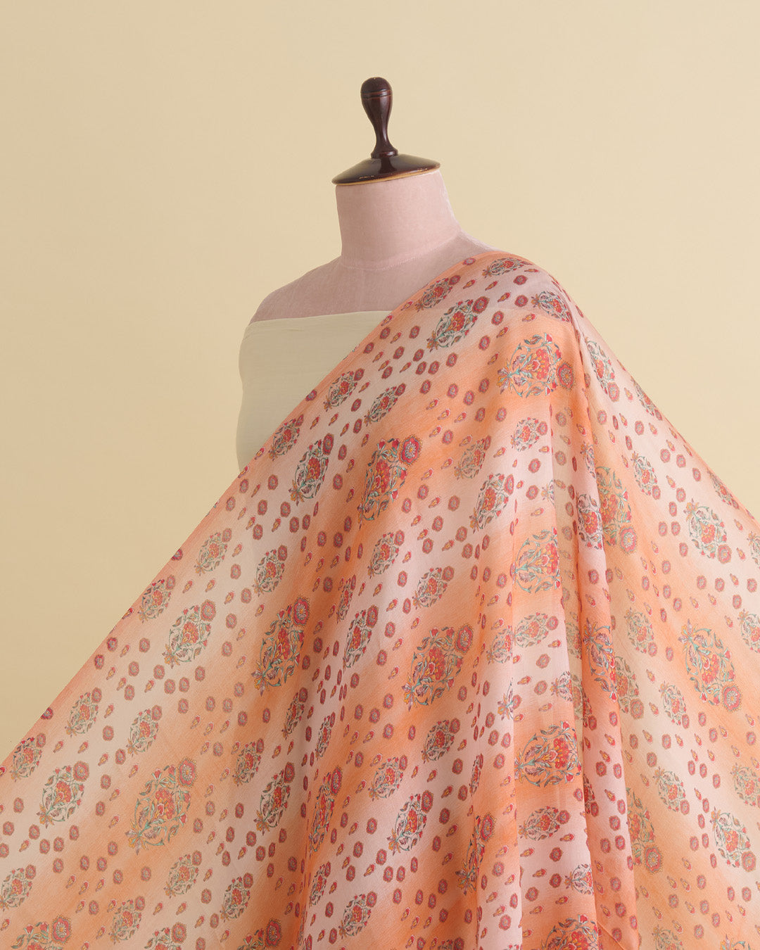 Light Coral Silk Chanderi Floral Buta Printed Fabric