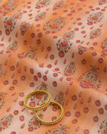 Light Coral Silk Chanderi Floral Buta Printed Fabric