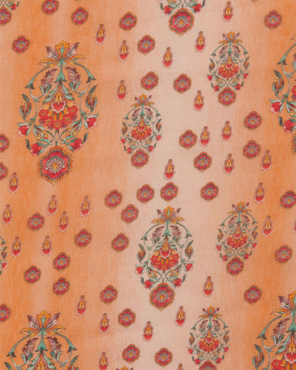 Light Coral Silk Chanderi Floral Buta Printed Fabric
