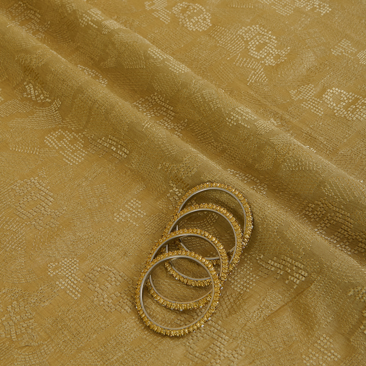 Light Green Slub Silk Geometric Embroidered Fabric