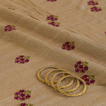 Light Beige Slub Silk Thread Embroidered Stripes Buta Fabric