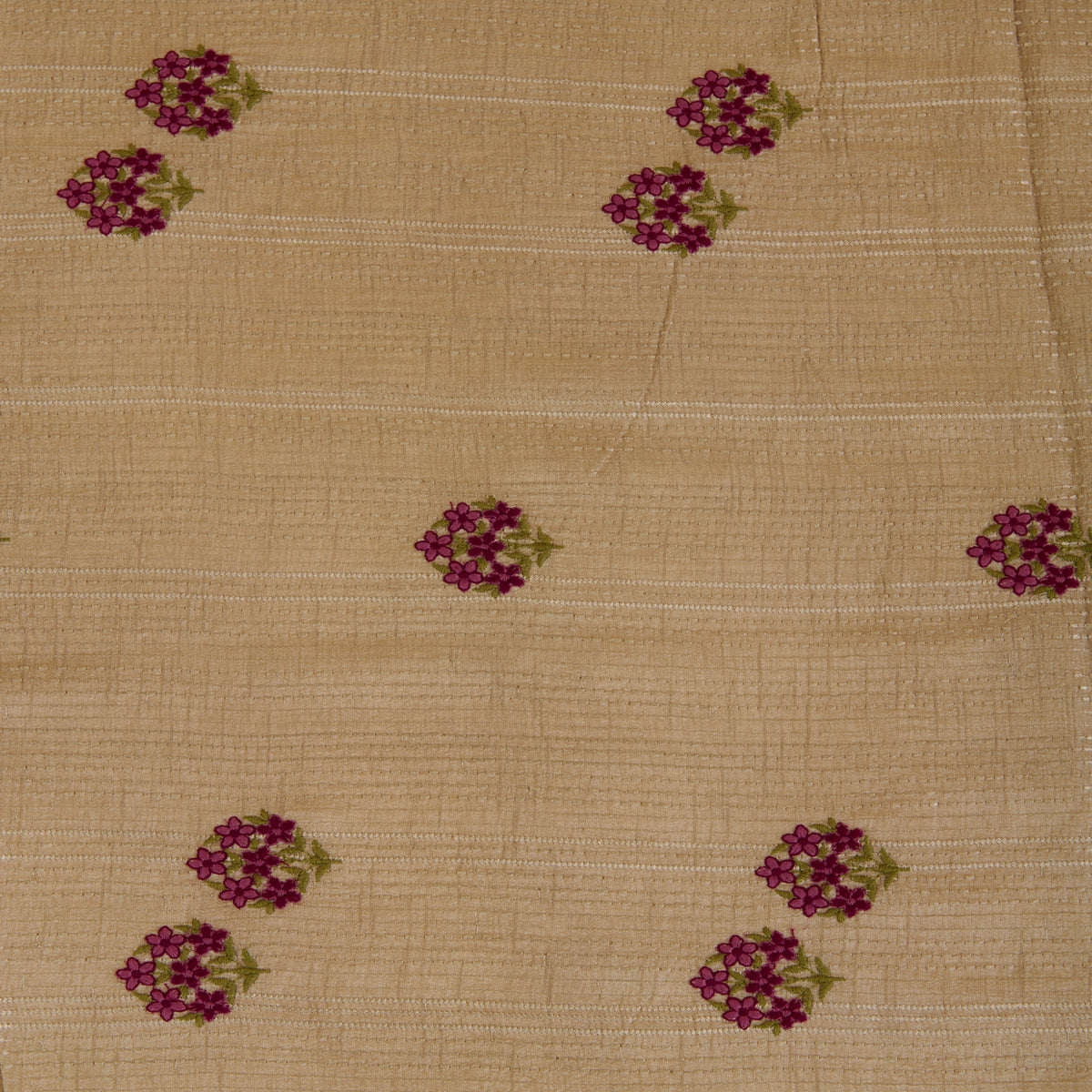Light Beige Slub Silk Thread Embroidered Stripes Buta Fabric