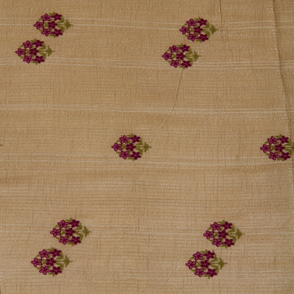 Light Beige Slub Silk Thread Embroidered Stripes Buta Fabric