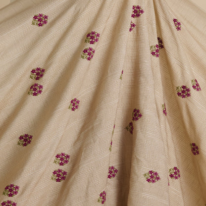 Light Beige Slub Silk Thread Embroidered Stripes Buta Fabric