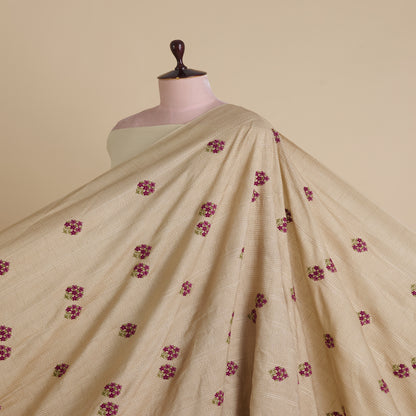 Light Beige Slub Silk Thread Embroidered Stripes Buta Fabric