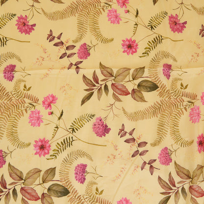 Lemon Yellow Semi Tussar Silk Floral Fabric