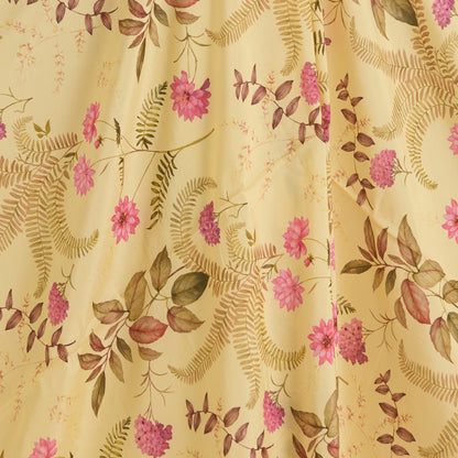 Lemon Yellow Semi Tussar Silk Floral Fabric
