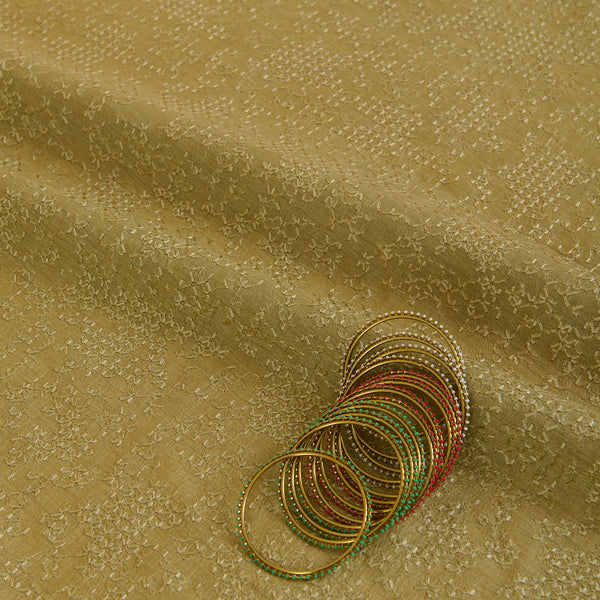 Mehendi Green Slub Silk Chawal Taka Embroidery