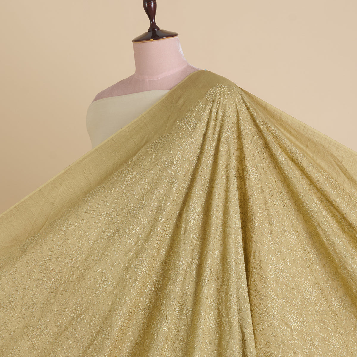 Mehendi Green Slub Silk Chawal Taka Embroidery