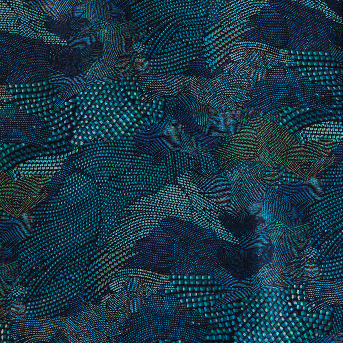 Midnight Blue Satin Silk Abstract Print Fabric