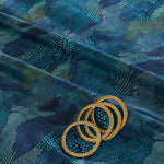 Midnight Blue Satin Silk Abstract Print Fabric