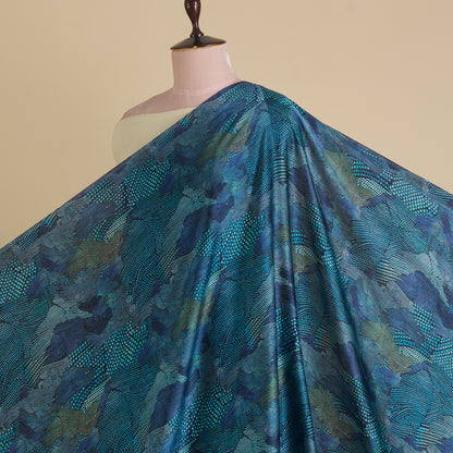 Midnight Blue Satin Silk Abstract Print Fabric