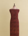 Slub Silk Ajrakh Printed With Stitches & Sequins Embroidery Fabric Maroon