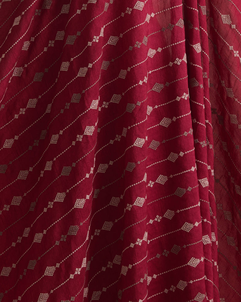 Maroon Slub Silk Thread Stripe Embroidery Fabric