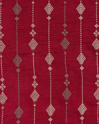 Maroon Slub Silk Thread Stripe Embroidery Fabric