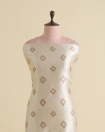 White Silk Resham Geometric Antique Mina Brocade Fabric