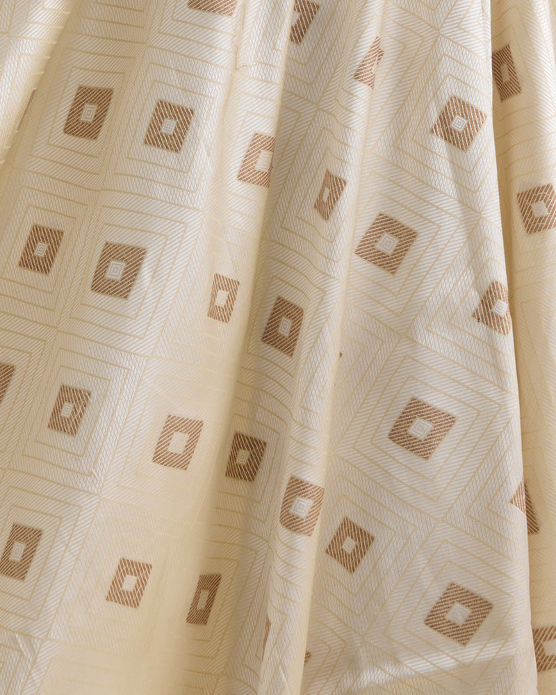 White Silk Resham Geometric Antique Mina Brocade Fabric