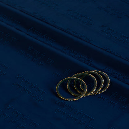 Navy Blue Satin Dupion Thread Shlok Embroidery Fabric