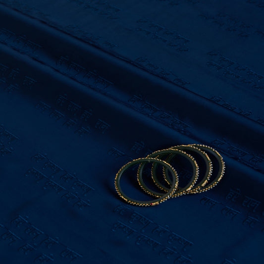 Navy Blue Satin Dupion Thread Shlok Embroidery Fabric