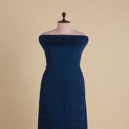 Navy Blue Satin Dupion Thread Shlok Embroidery Fabric
