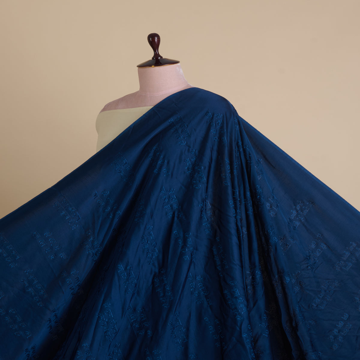 Navy Blue Satin Dupion Thread Shlok Embroidery Fabric