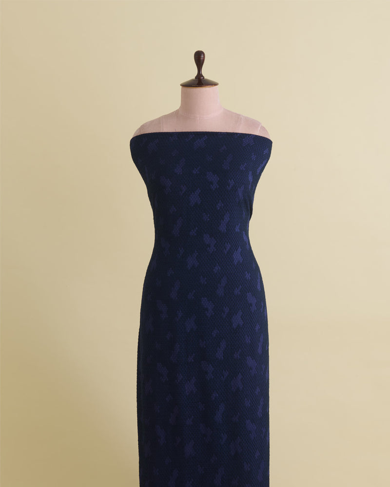 Navy Blue Satin Dupion Fabric with Snake Resham Embroidery
