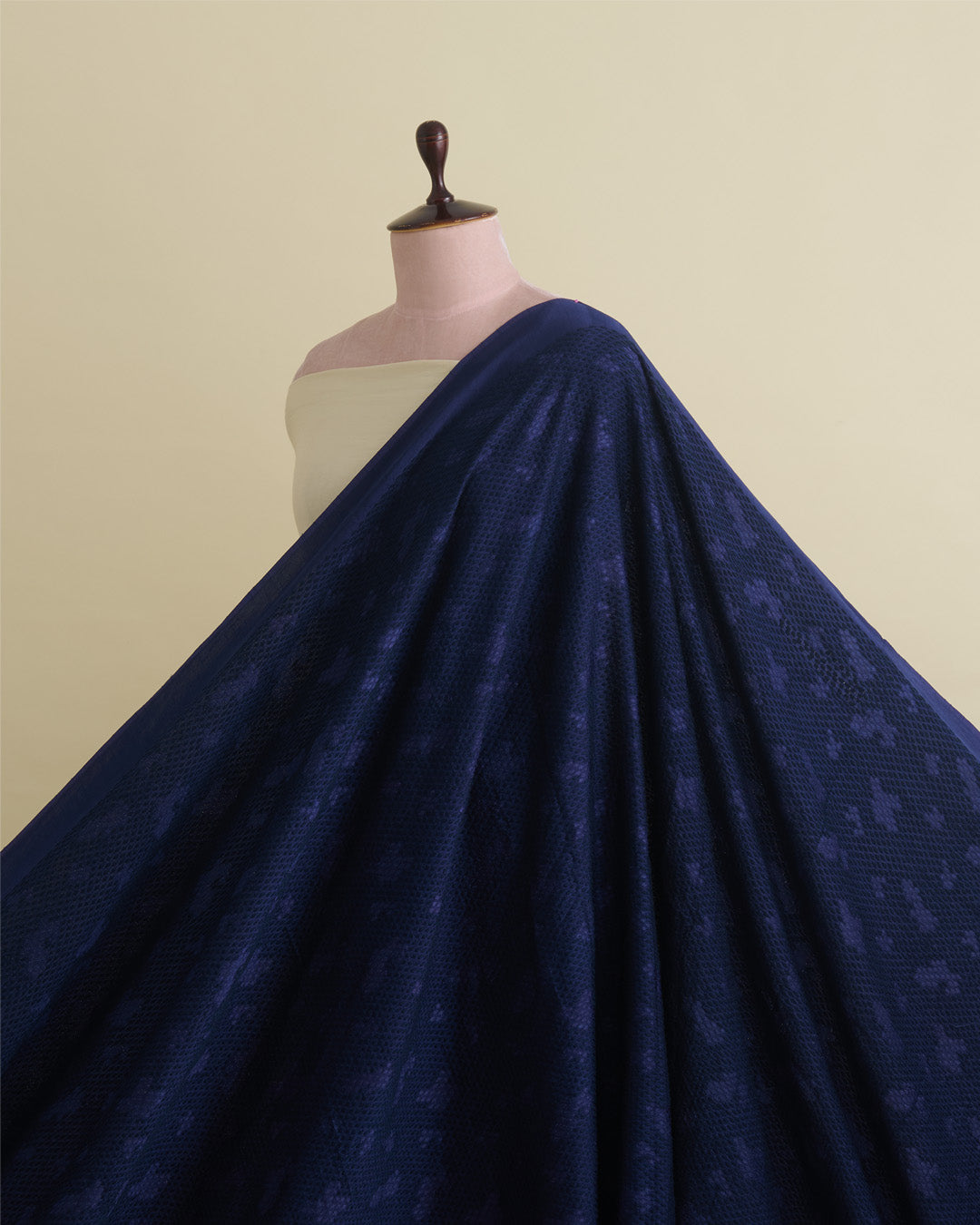 Navy Blue Satin Dupion Fabric with Snake Resham Embroidery