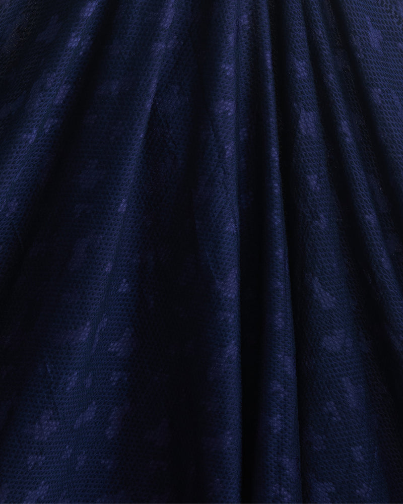 Navy Blue Satin Dupion Fabric with Snake Resham Embroidery