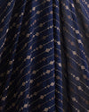 Navy Blue Slub Silk Thread Stripe Embroidery Fabric