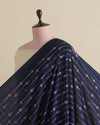 Navy Blue Slub Silk Thread Stripe Embroidery Fabric