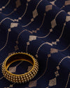 Navy Blue Slub Silk Thread Stripe Embroidery Fabric