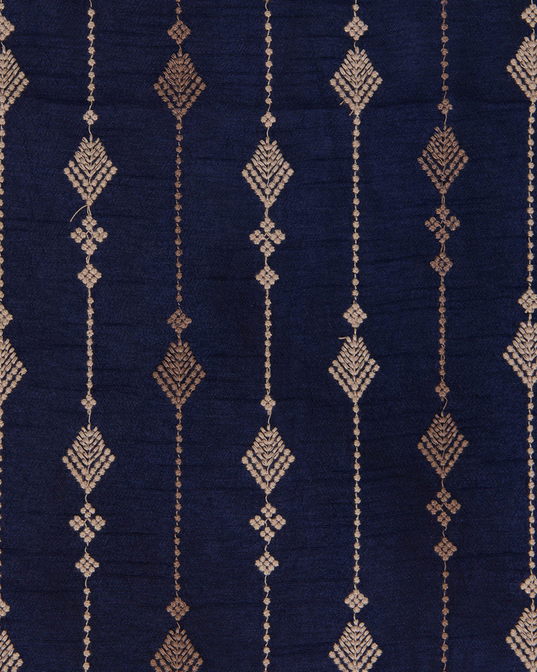 Navy Blue Slub Silk Thread Stripe Embroidery Fabric
