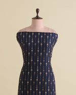 Navy Blue Slub Silk Thread Stripe Embroidery Fabric