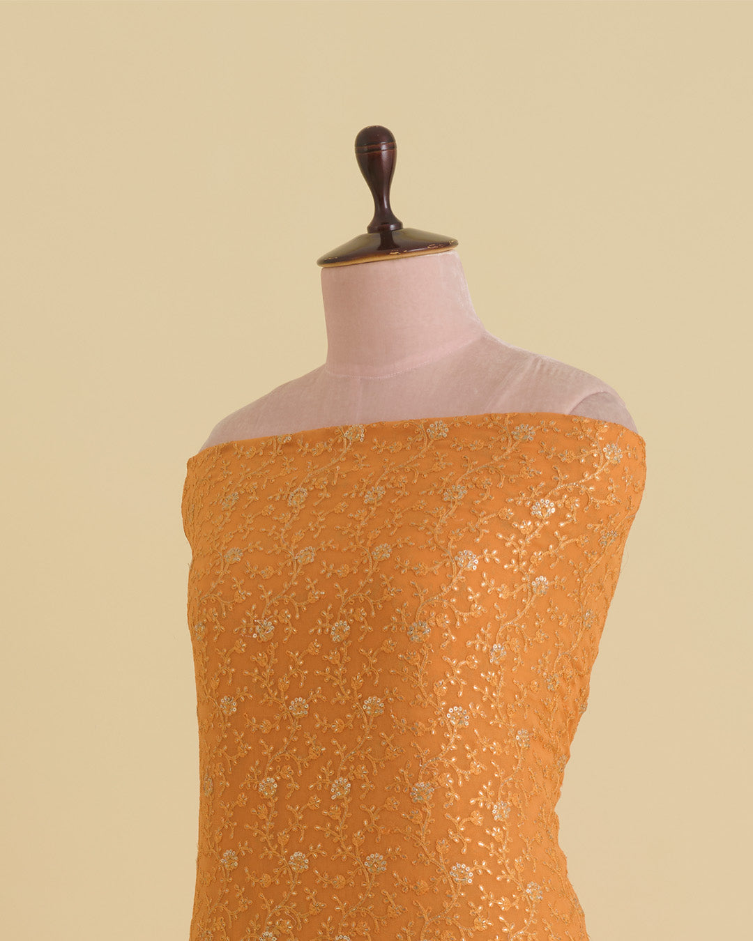 Orange Semi Georgette Fabric with Aari & Badla Embroidery