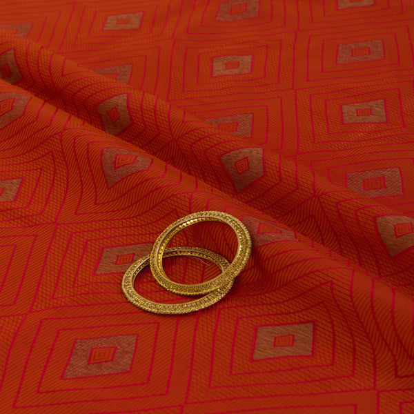 Orange Silk Resham Geometric Antique Mina Brocade Fabric